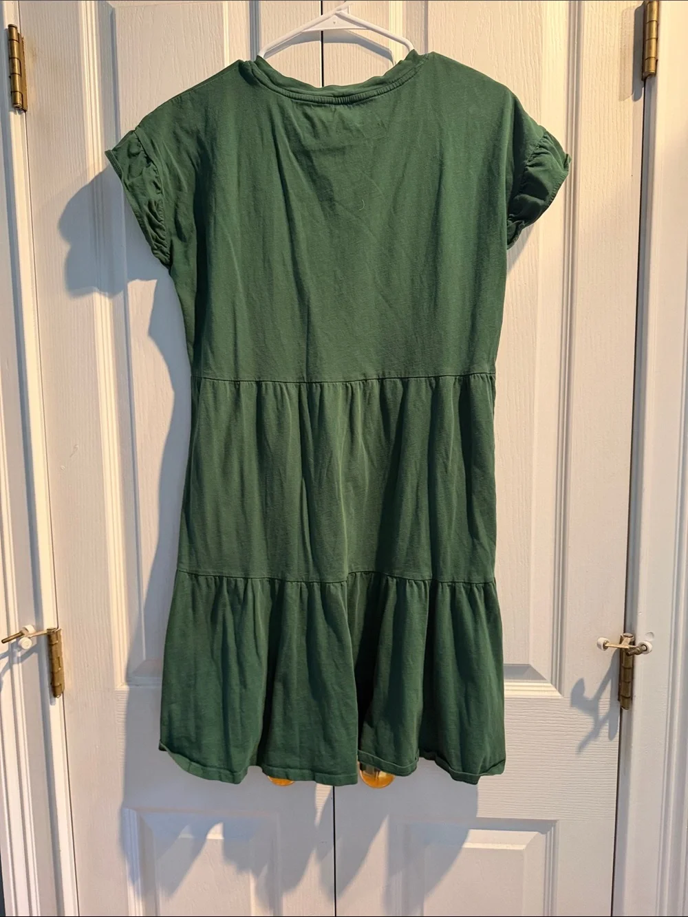 Green Cotton Tiered Short-Sleeve wom Dress - Cozy Everyday Style